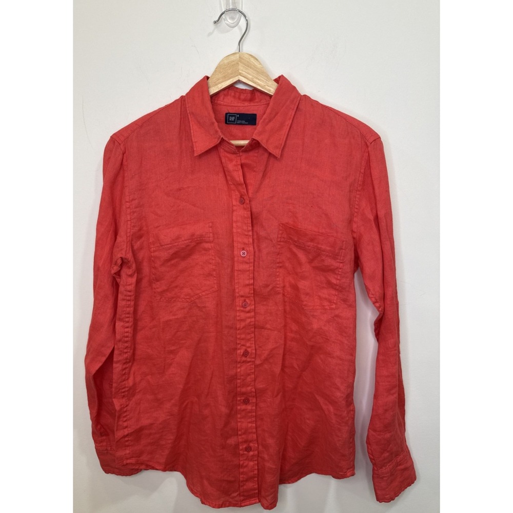 Gap Button Up 100% Linen Boyfriend Shirt Women Small Double Pocket Coastal Beach